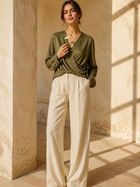NWT Boohoo Olive Green Wrap Blouse Sz 4
